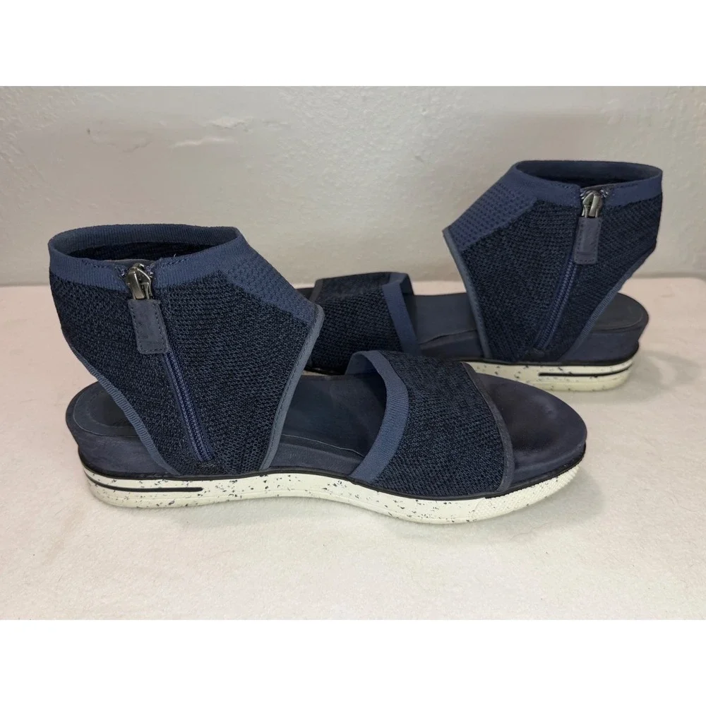 Eileen Fisher Knit Platform Sandals Women 8 Navy Blue Back Zip High Top